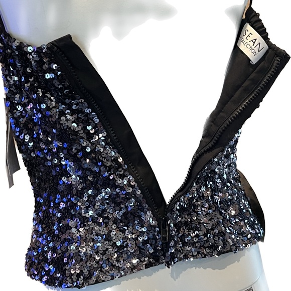 NWT Sean Collection Sequin Asymmetrical Camisole Silver Spaghetti Straps SZ XS - Picture 10 of 16